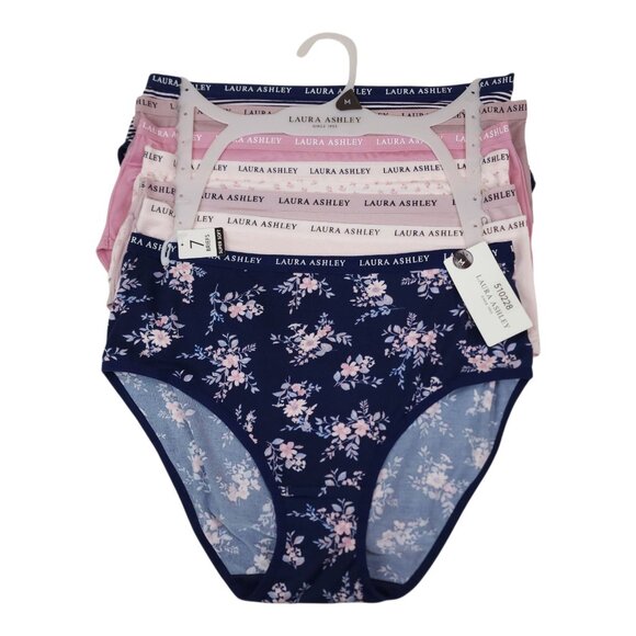 Laura Ashley Womens 6-Pack Super Soft Briefs Medium Floral Solid 1 Extra w/ Hole - Picture 1 of 16